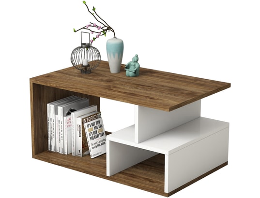 CONCEPT1 - Table basse Art 2042 noyer foncé blanc 90 x 54 x h42cm
