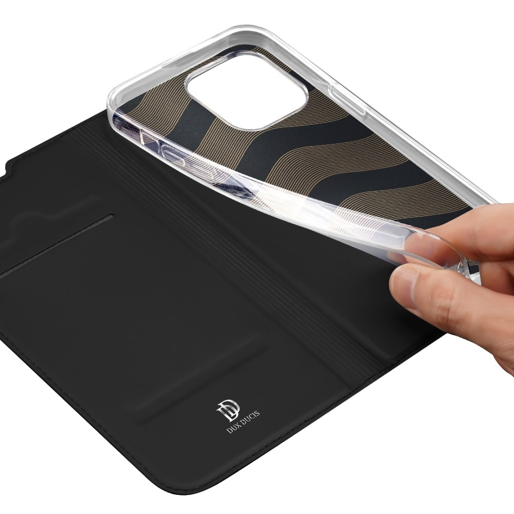 iPhone 14 Pro Flip Wallet Cover Leder Tasche - Schwarz