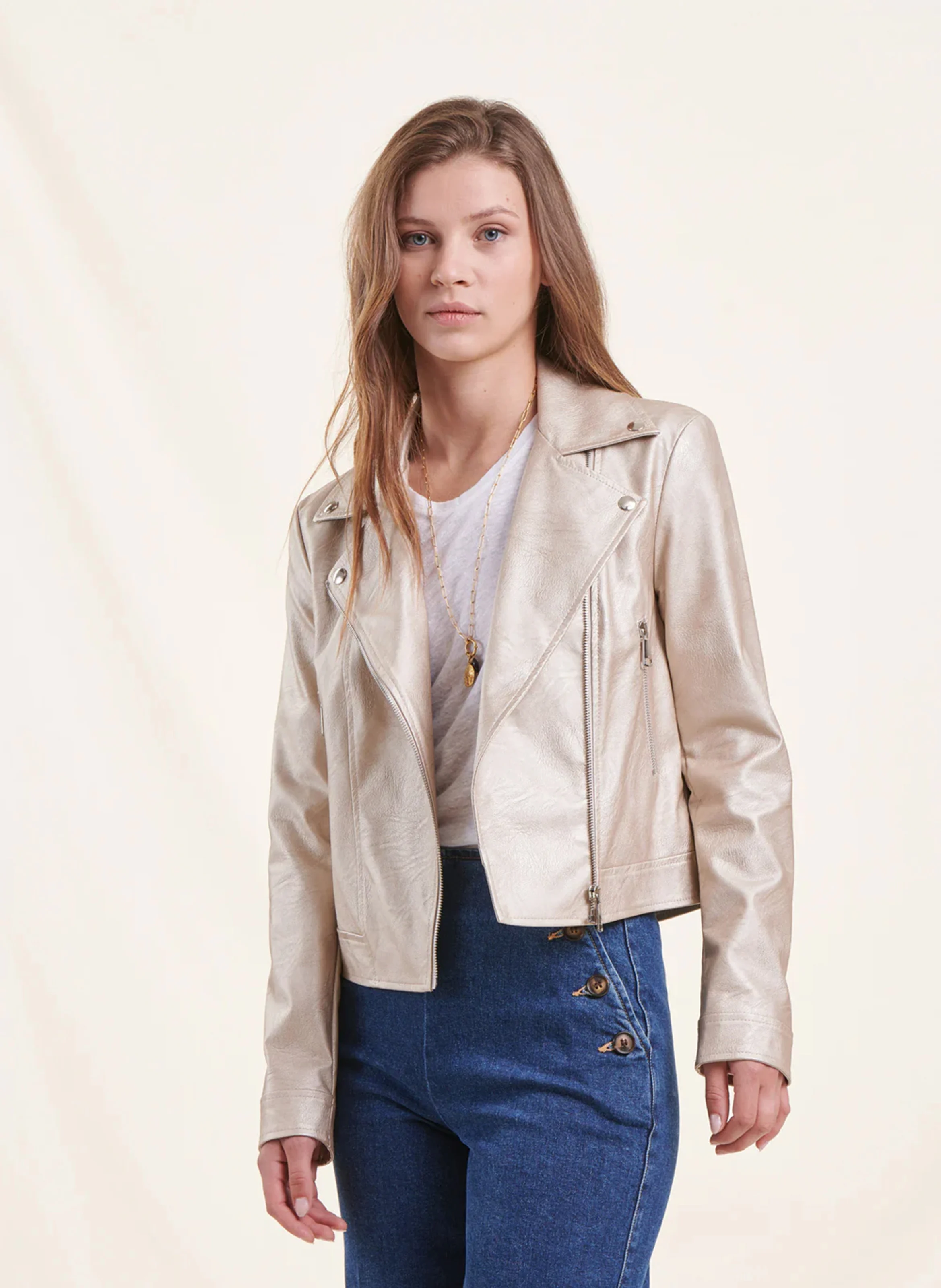 Blouson col cranté métallisé | Jaune