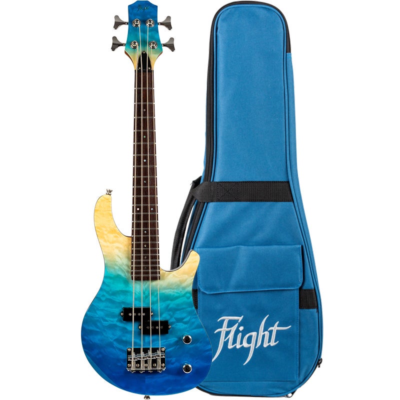 Flight Rock Series Mini Bass Ukulele Transparent Blue solid body elektrische bas-ukelele met deluxe gigbag