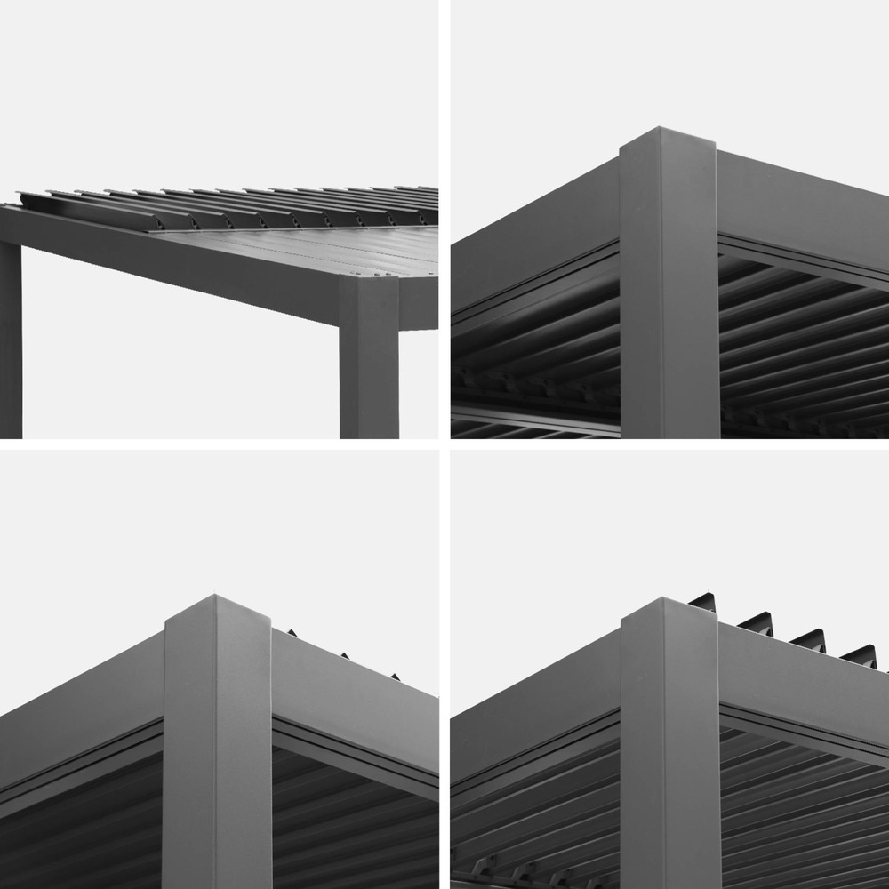 Pergola bioclimatique anthracite. Aluminium et acier. 3x4m. Lames orientables