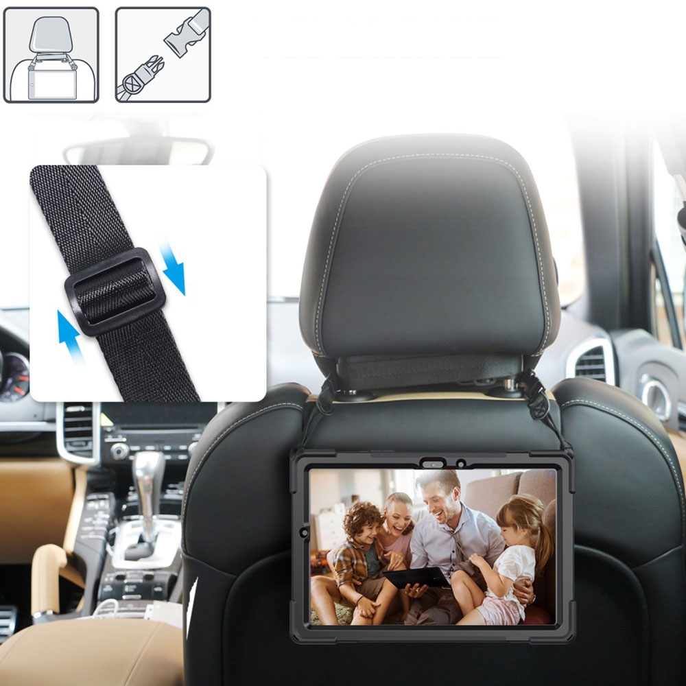 Samsung Galaxy Tab S8 / Tab S7 Hybrid Outdoor Silikon Case Hülle mit Aufsteller Handschlaufe Schultergurt   S-Pen Halterung - Schwarz