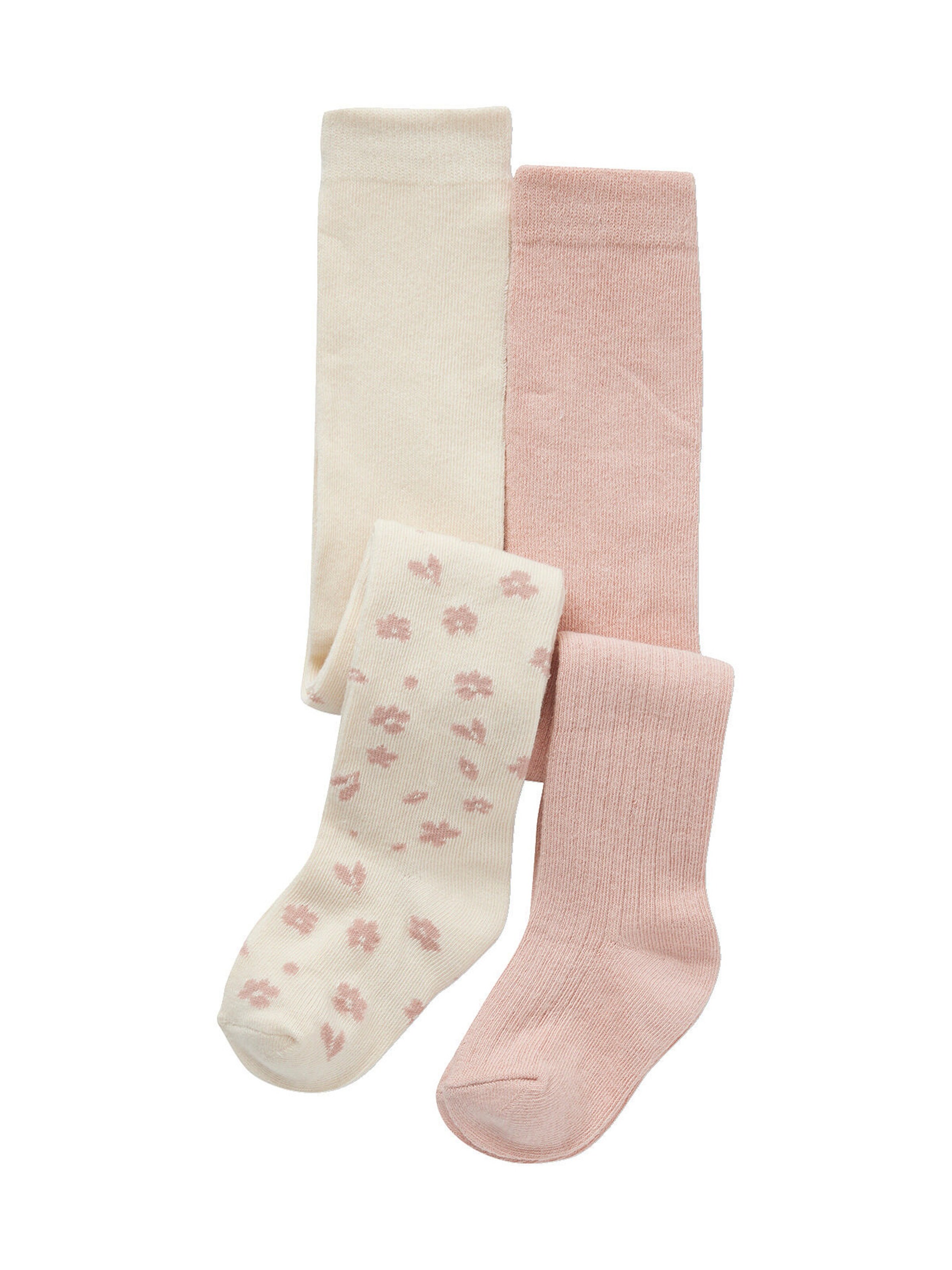 Vertbaudet 2er-Pack Mädchen Baby Strumpfhosen Blumen & Ripp wollweiß