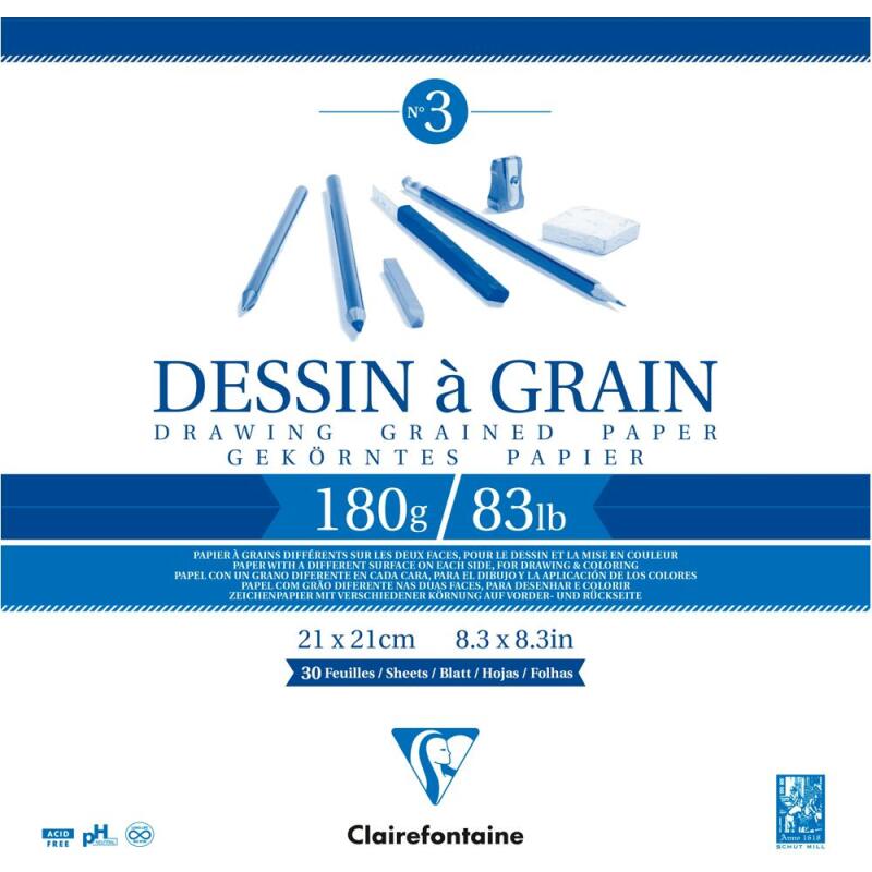 Dessin à Grain bloc collé 30F 21x21cm 180g