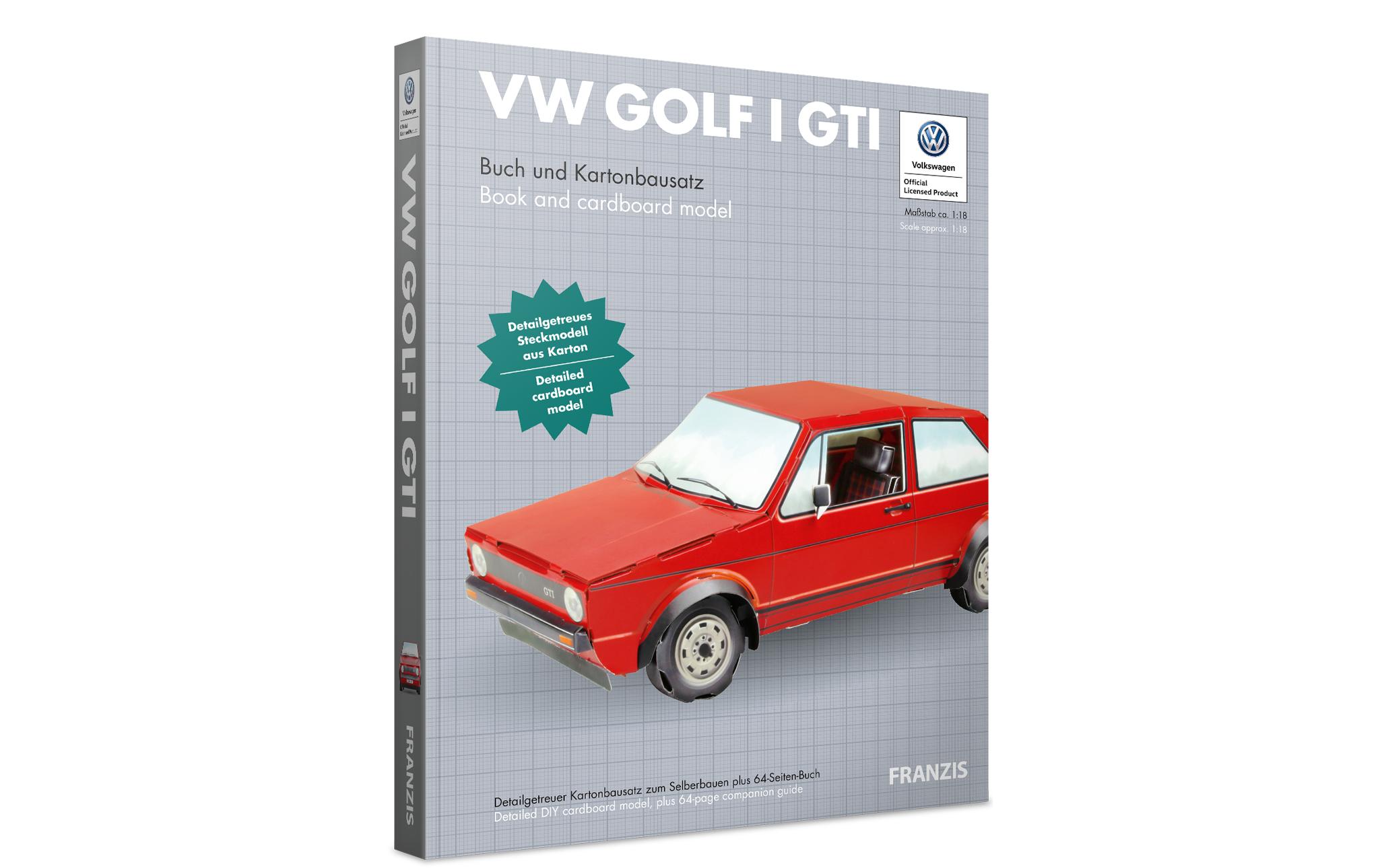 PKW VW Golf 1 GTI Modell und Baubuch 1:38, Deutsch/EnglischModellauto im Massstab 1:38 & Kartonbausatz im Massstab 1:18