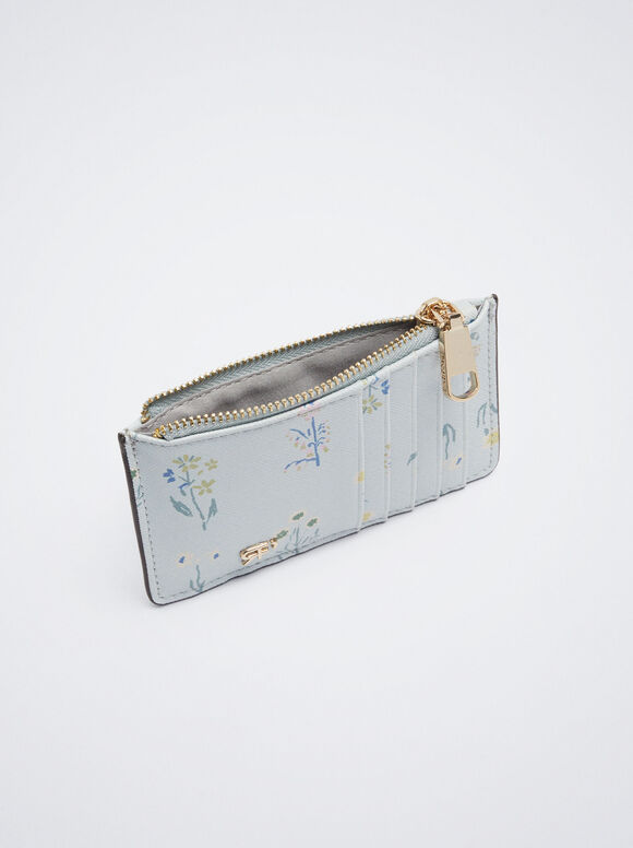 Porta-cartões com estampa floral - Azul
