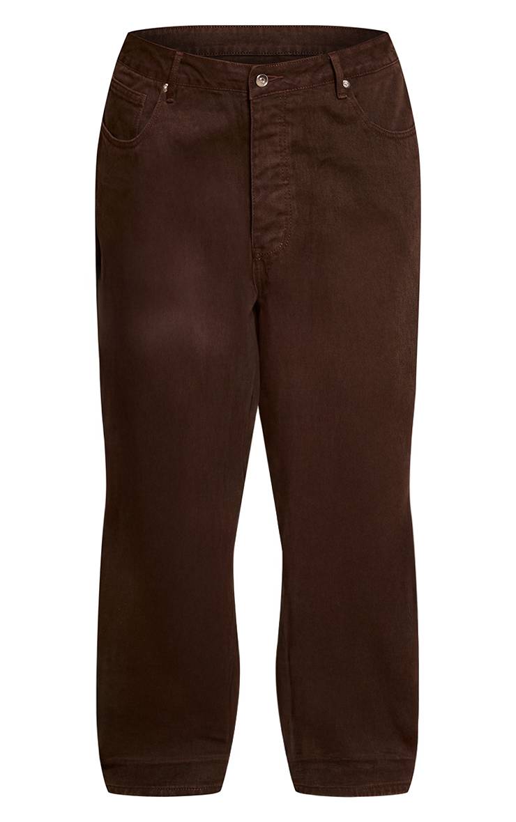 Dark Chocolate Jean Grande Taille Jambe Droite Taille Plongeante Devant