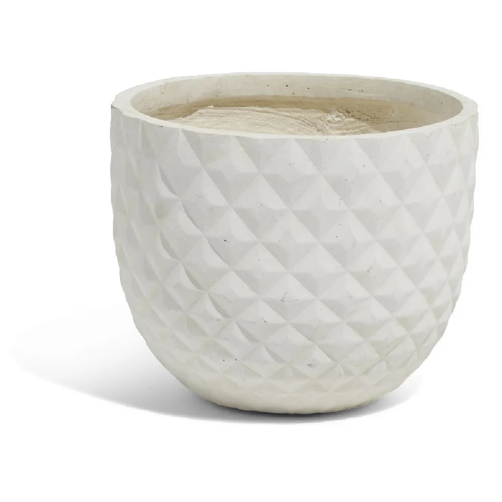 Cache pot en fibre d'argile effet capitonné blanc ivoire Ø30xH26 cm