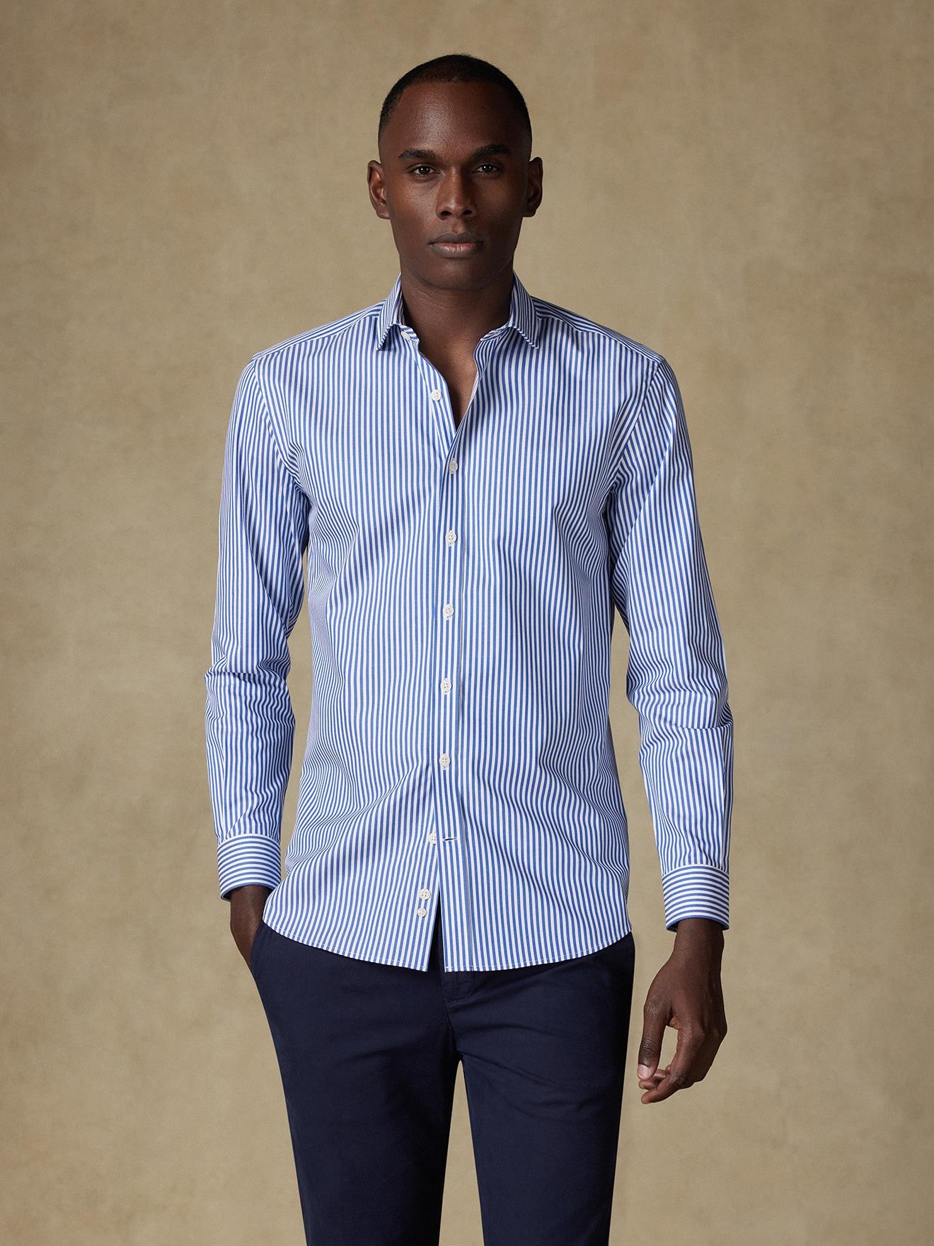 Chemise cintrée Barry à rayures marine - Petit col