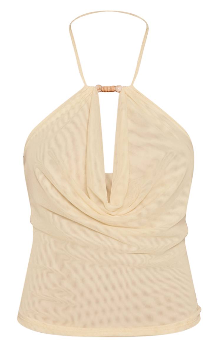 Citron Haut À Encolure Licou En Mesh Avec Bordure De Perles