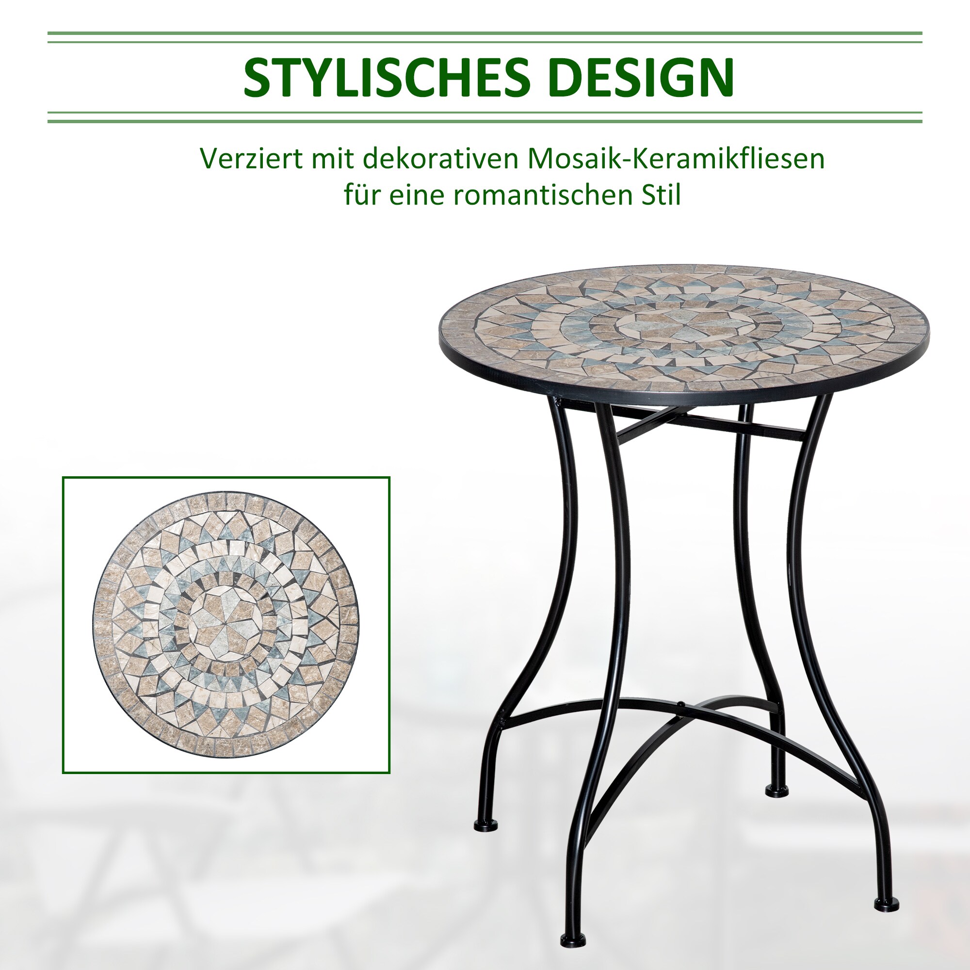 Outsunny Gartentisch mit Mosaikplatte 60L x 60B x 71H cm