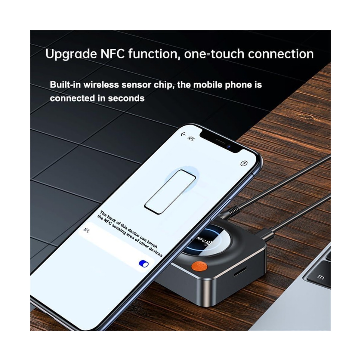 NÖRDIC Bluetooth 5.1-mottaker, med NFC, TF-kortspor, 3,5 mm AUX/RCA, trådløs adapter med lav ventetid for stereoanlegg for streaming av musikk hjemme