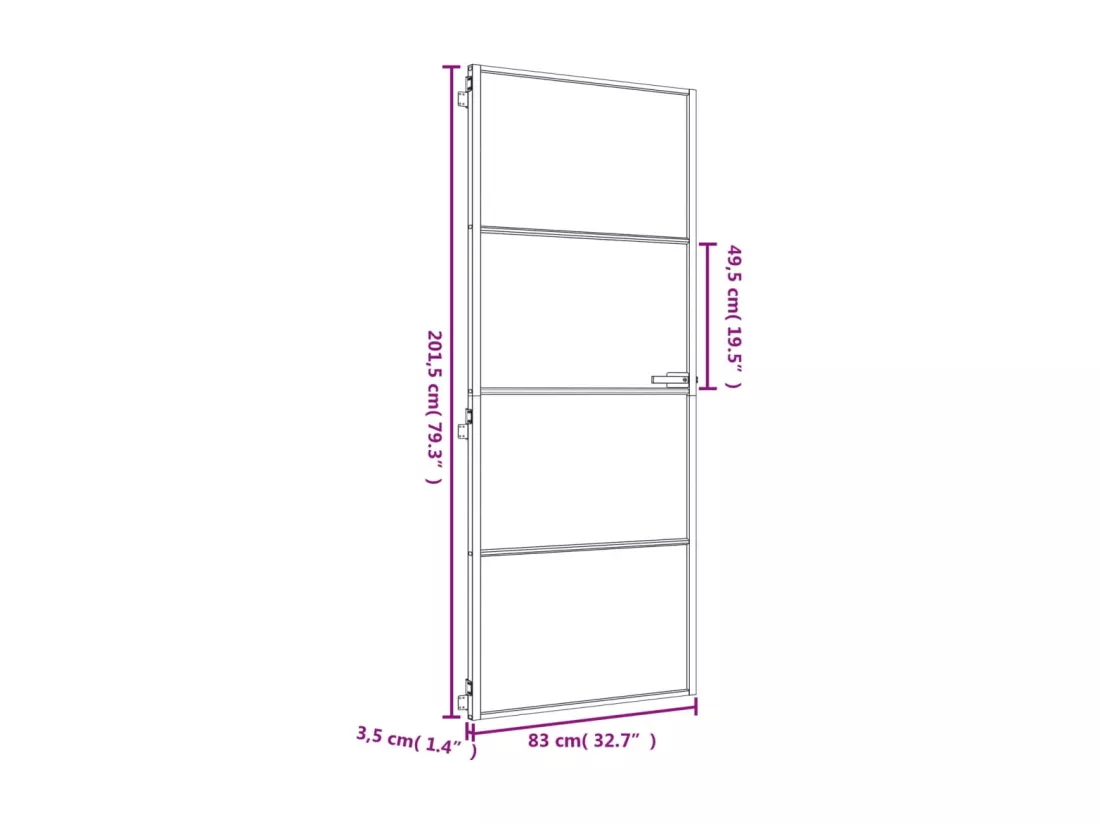 Porte intérieure mince doré 83x201,5 cm verre trempé aluminium