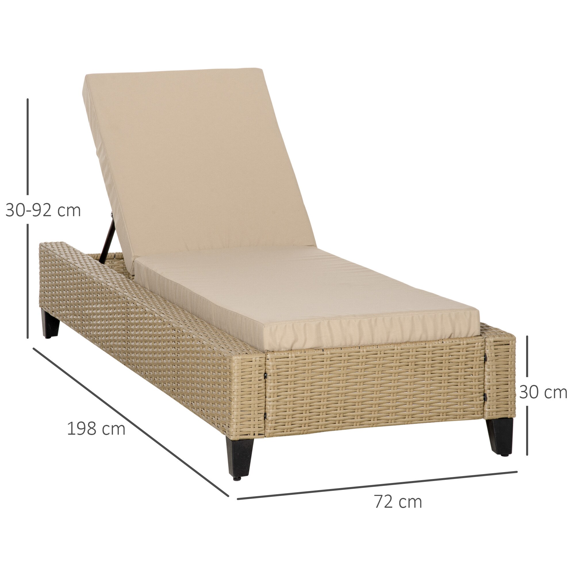 Outsunny Gartenliege mit Kissen 198 x 72 x 30 cm (LxBxH)