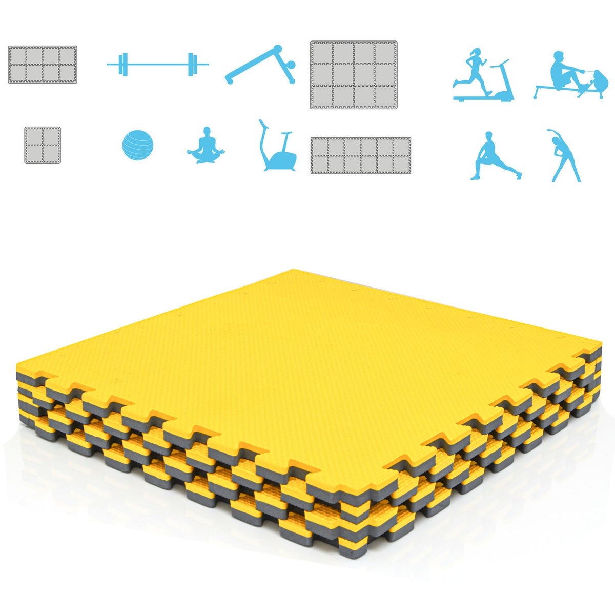 1m² Vloerbescherming Fitnessmat - 4 Oefenmatten 50x50x2cm Visuele Defecten Geel Grijs
