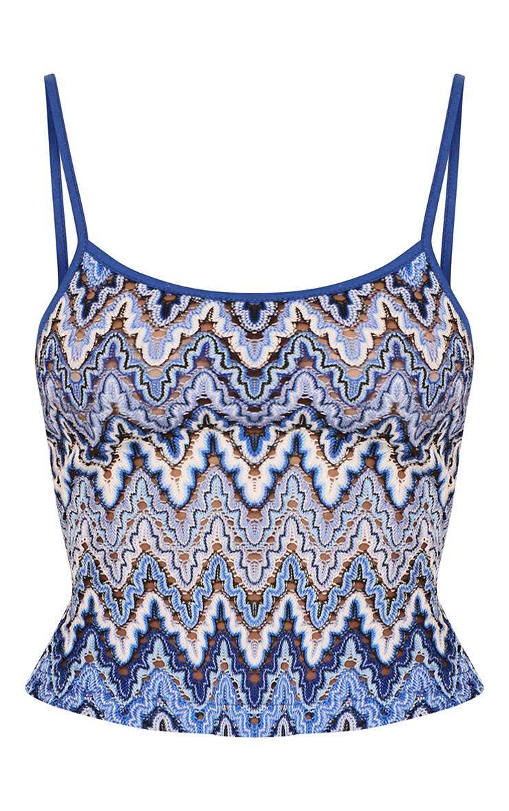 Bleu Top Caraco Court Texturé À Bretelles Et Encolure Arrondie À Motifs Petite Co-ord