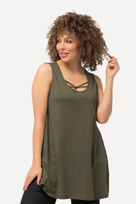 Longtop, Zierbänder, A-Linie, Rundhals, ärmellos