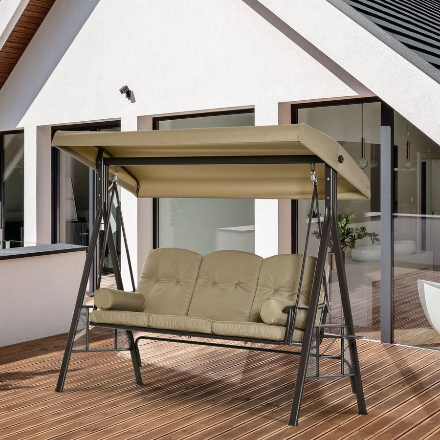 Outsunny Hollywoodschaukel als 3-Sitzer grau ,  braun