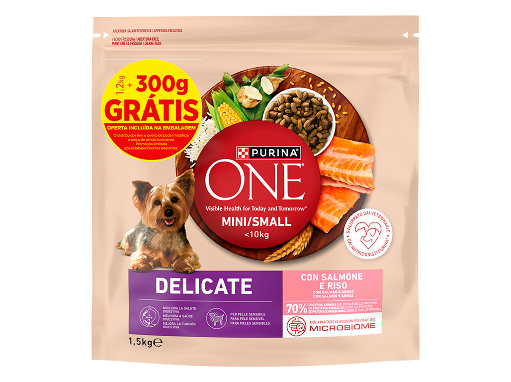 RAÇÃO CÃO PURINA ONE MINI DELICATE 1.2KG 300G