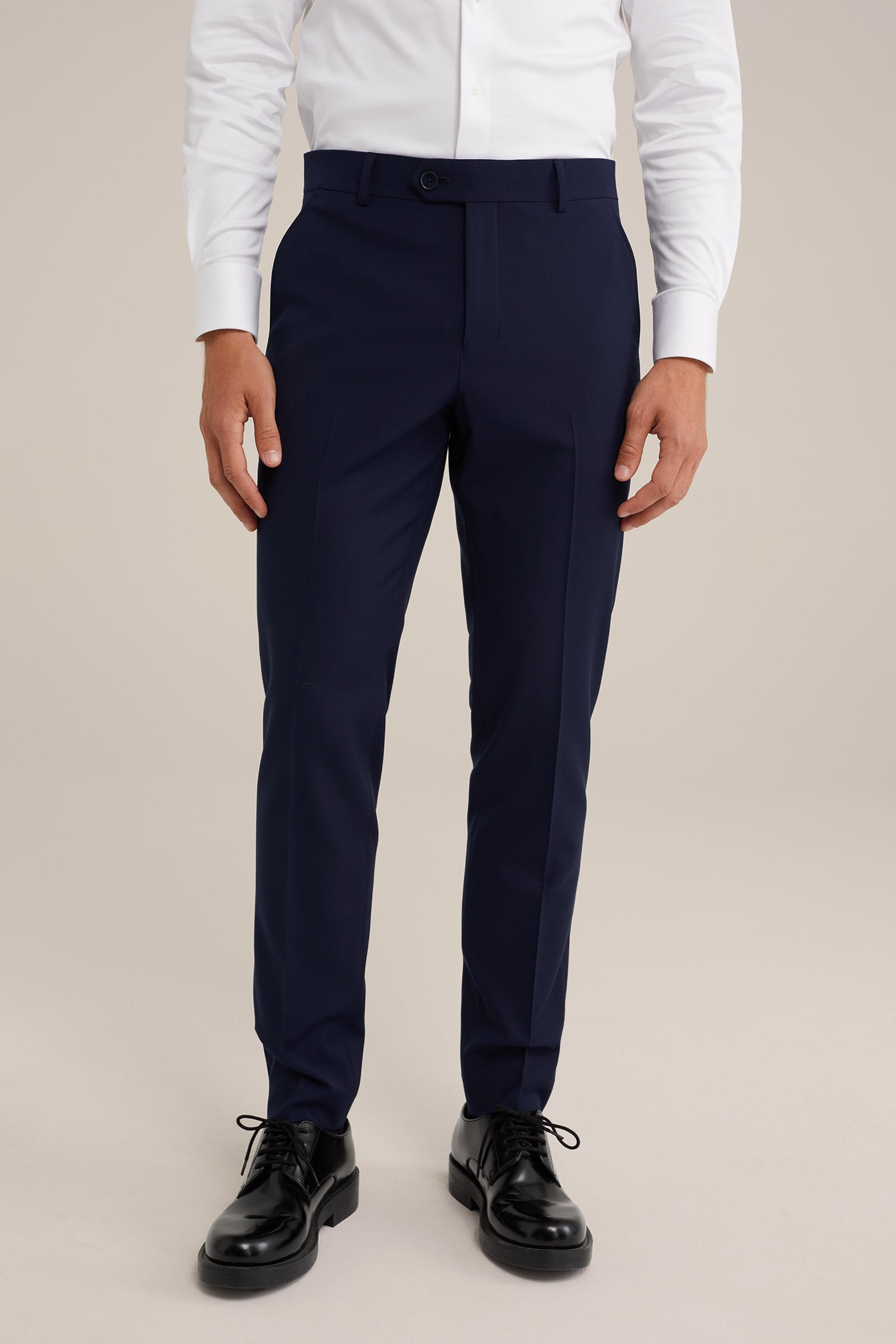 premium slim fit pantalon van wolmix WE Fashion Donkerblauw
