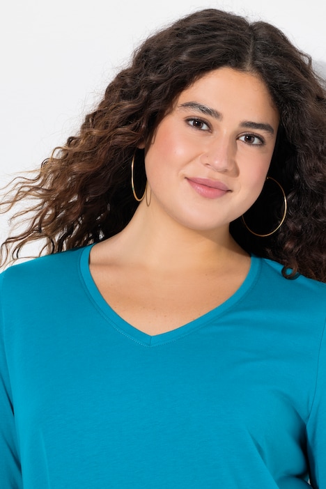 Longshirt, A-Linie, V-Ausschnitt, 3/4-Arm