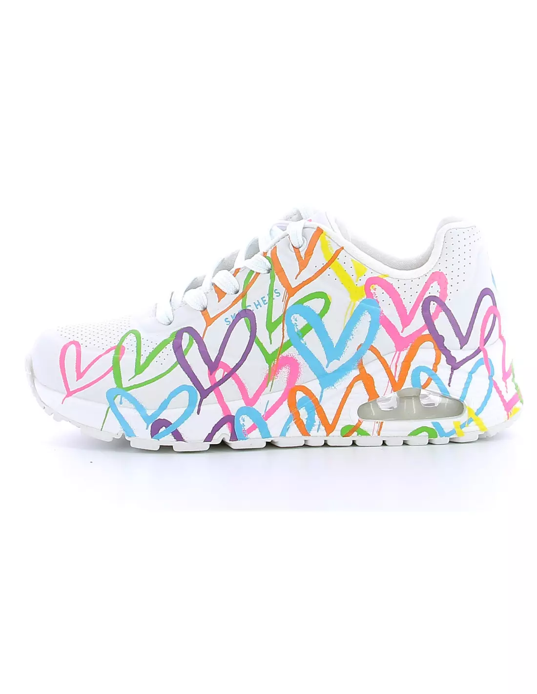 SKECHERS UNO - Baskets WHITEANDMULTIHEARTPRINTDURALEATHER