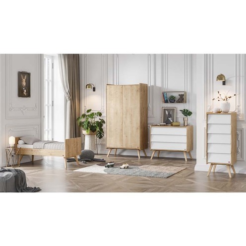Chambre TRIO VINTAGE Lit 70x140 Commode Armoire Bois Blanc - VOX