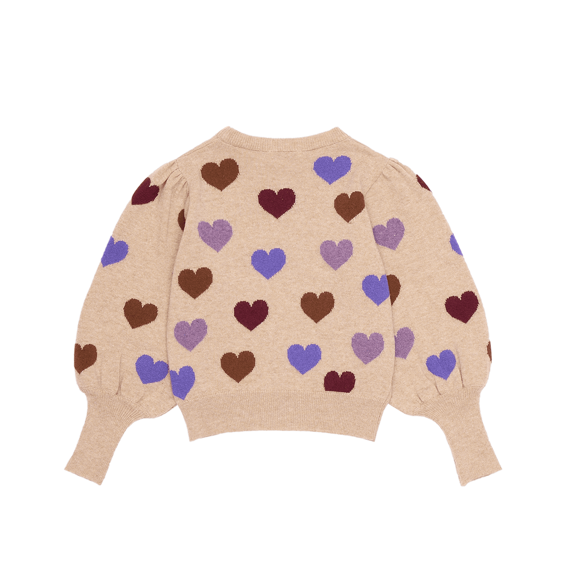 Pull col rond jacquard en laine mélangée| Beige