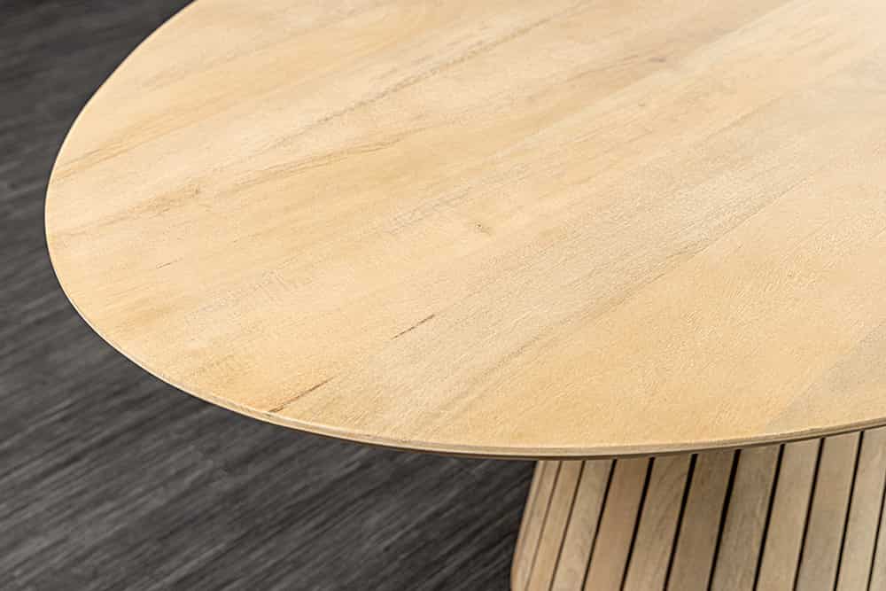 Ovaler Esstisch ART DECO 220cm weiß gekälkt massives Mangoholz mit Säulenfuß