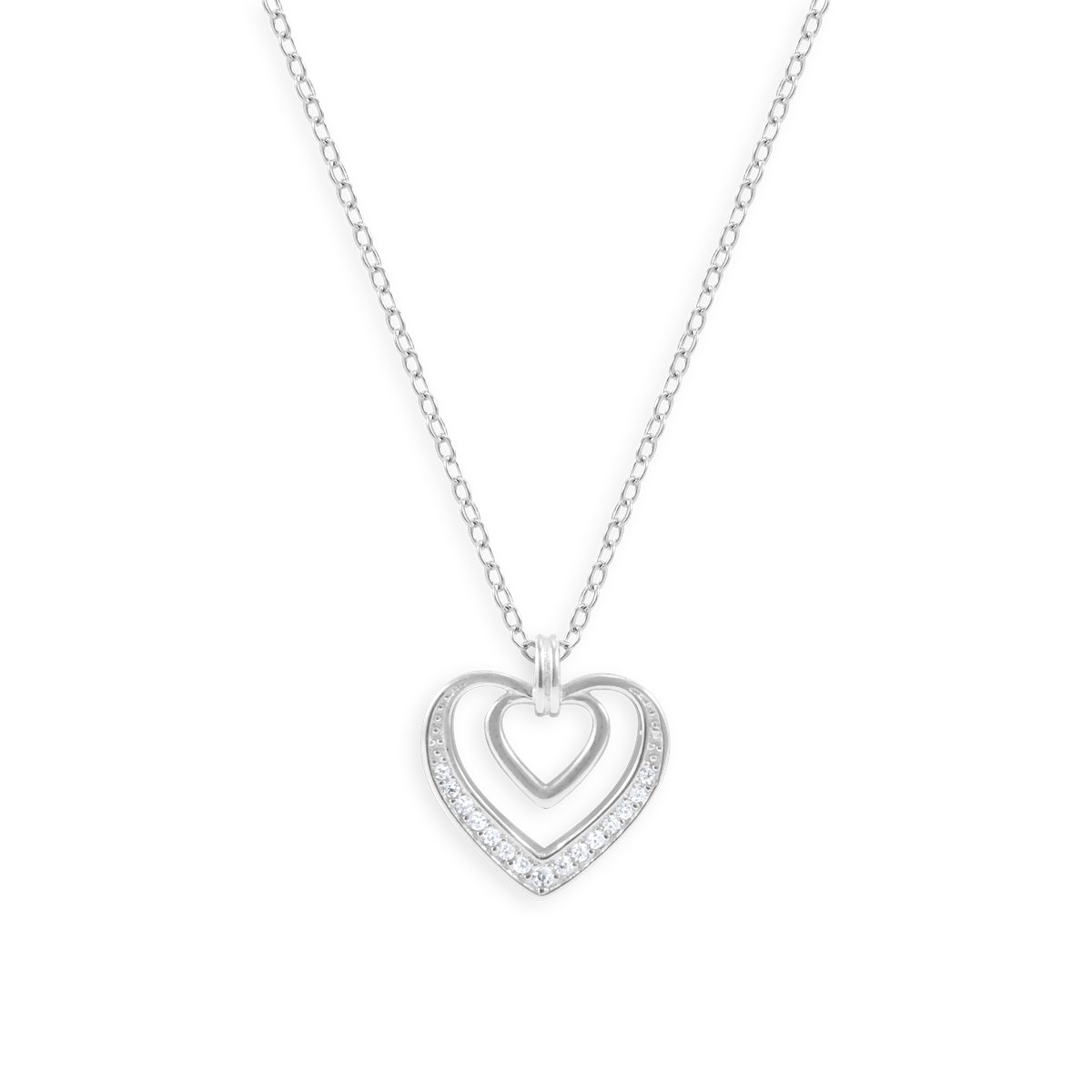 Collier coeur en argent 925 rhodié avec oxydes de zirconium