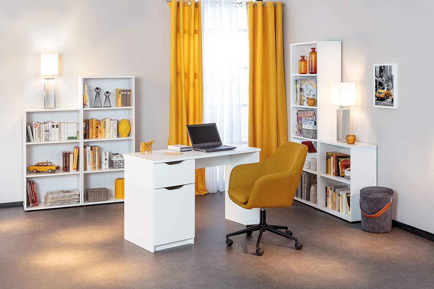 Inter Link - Bücherregal Standregal 5 Fächer Höhenverstellbare Böden Holzregal Wohnzimmer Arbeitszimmer Büro Arco 4 Masse in cm T: 30 x B: 60 x H: 180 Farbe Weiß