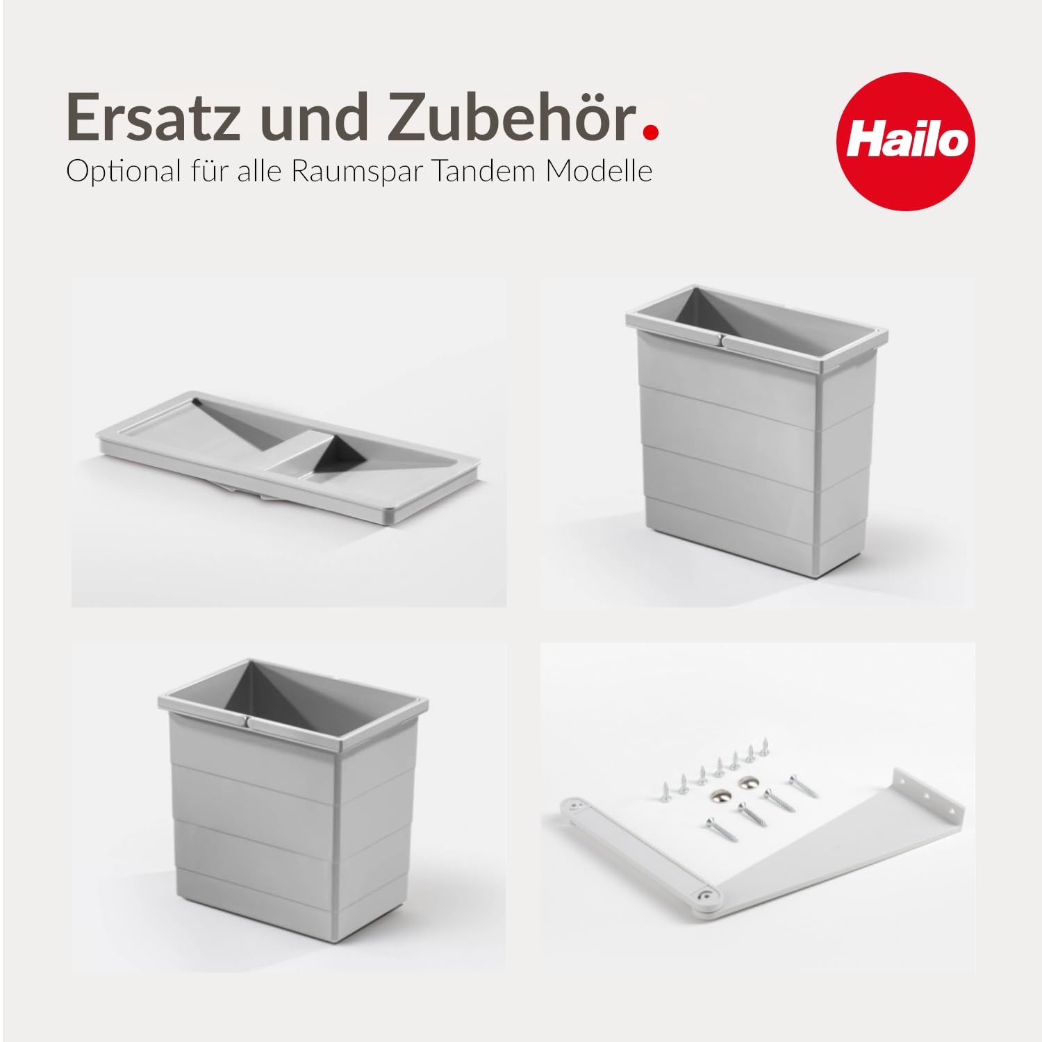 Hailo Abfallsammler 3644801 | 30L Einbau-Mülleimer mit 2-fach Trennung | Raumspar Tandem System für 60cm Unterschrank | Abfalleimer mit Ausfahrautomatik | Mülltrennsystem für Einbauküchen | Hellgrau