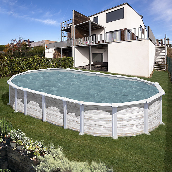 Piscine hors sol acier aspect bois Gré Islandia 7,44 x 3,99 x h.1,32 m