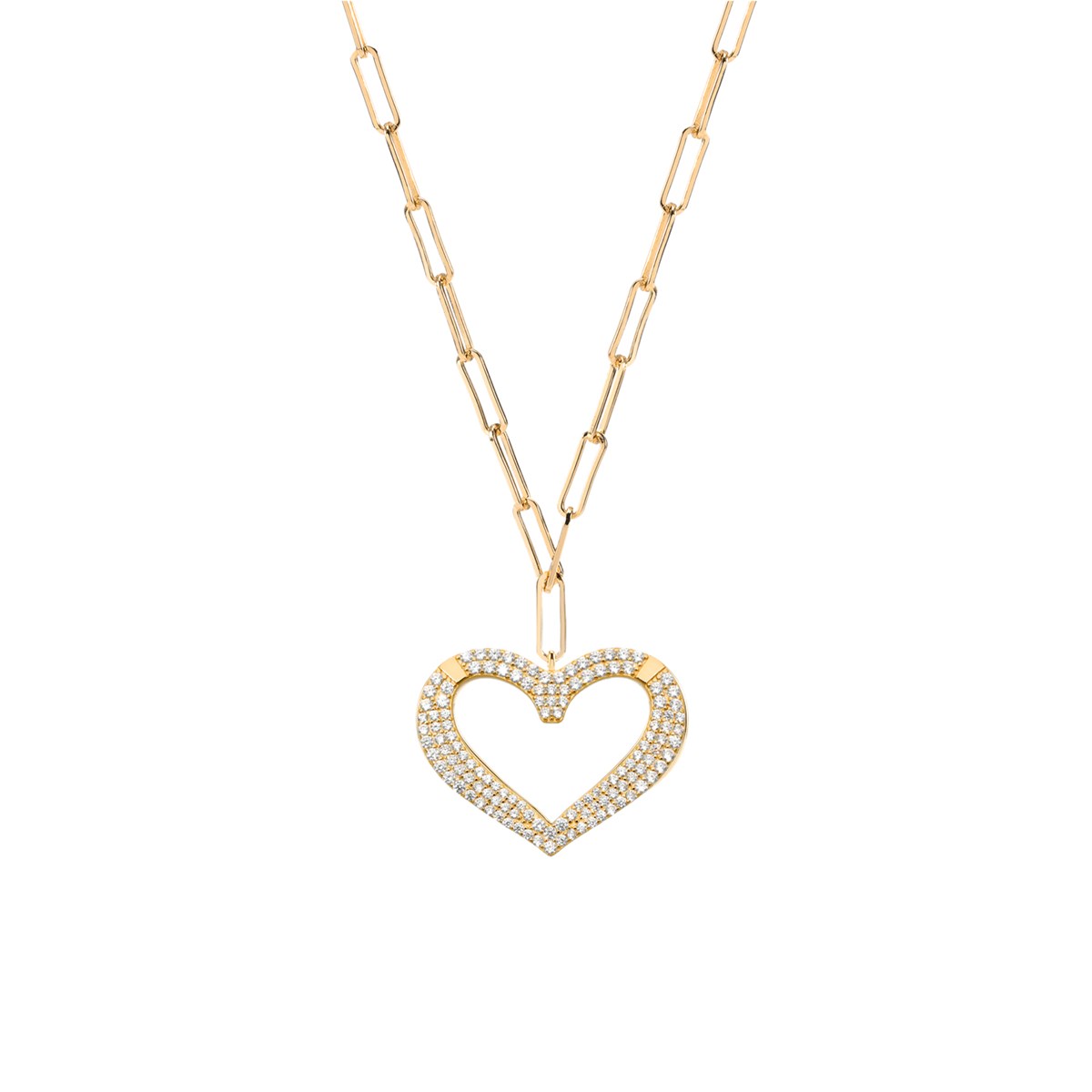 Collier Argent Doré Coeur Serti De Zirconium Blanc