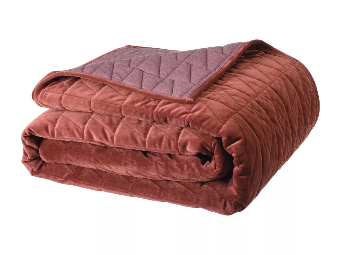Couvre lit en velours matelassé - 225 x 220 cm - Terracotta - IDELLA