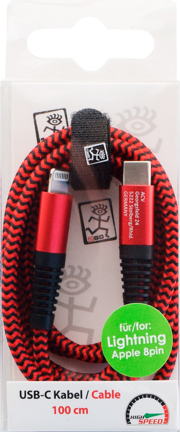2GO USB Datenkabel USB Type-C/Apple 8p Rot