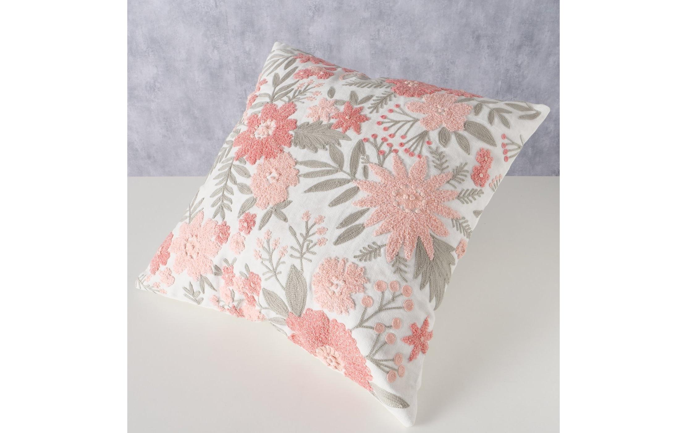 Kissen Lomna 45 x 45 cm, Crème/Dunkelrosa/GrünZierkissen
