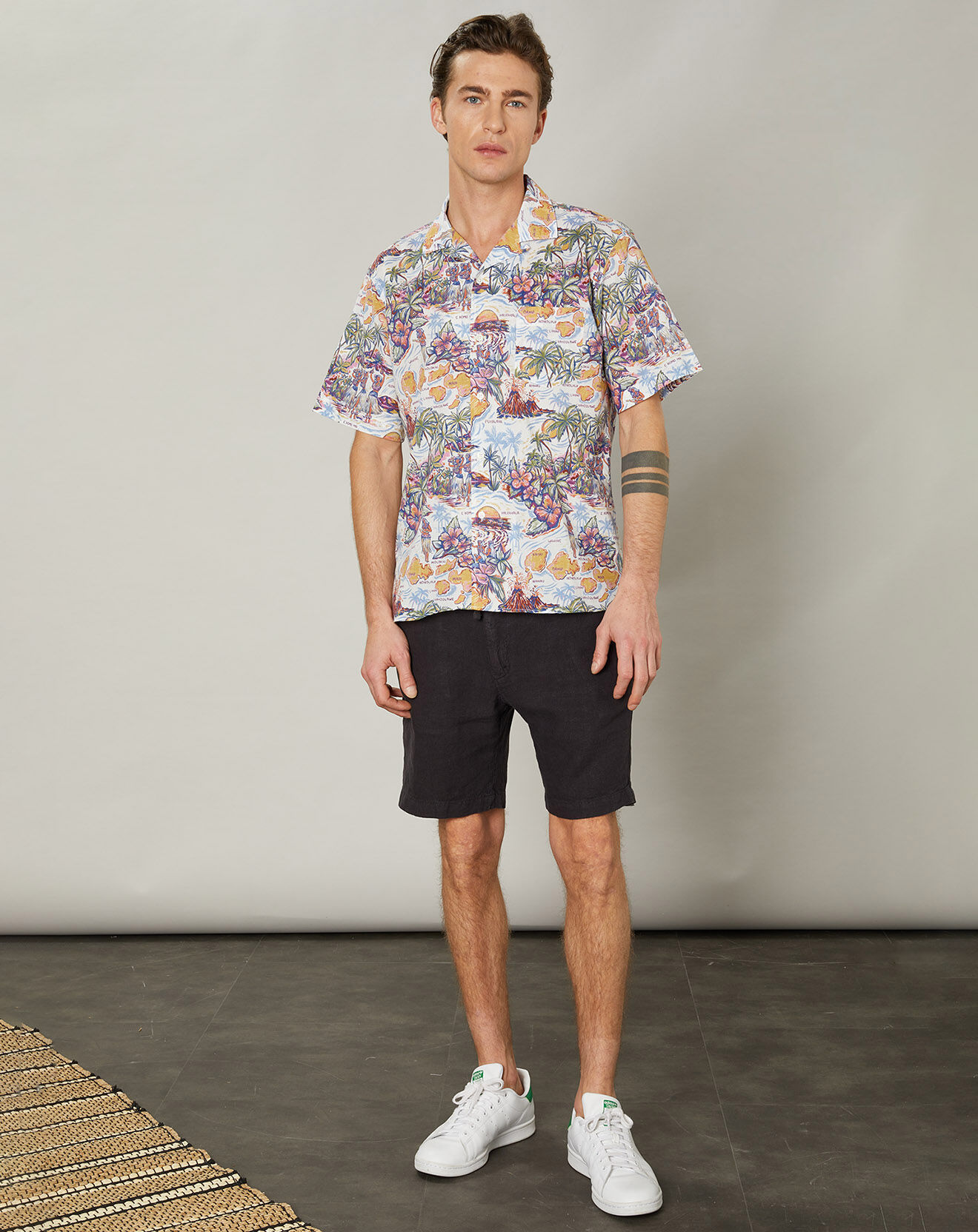 Hartford Chemise regular Palm bleu/rose