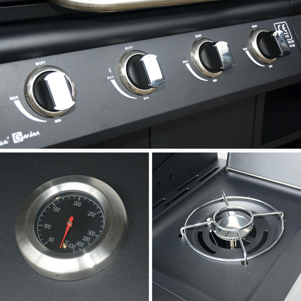 Barbecue gaz foucault. En acier inoxydable. 5 brûleurs 145x88x151