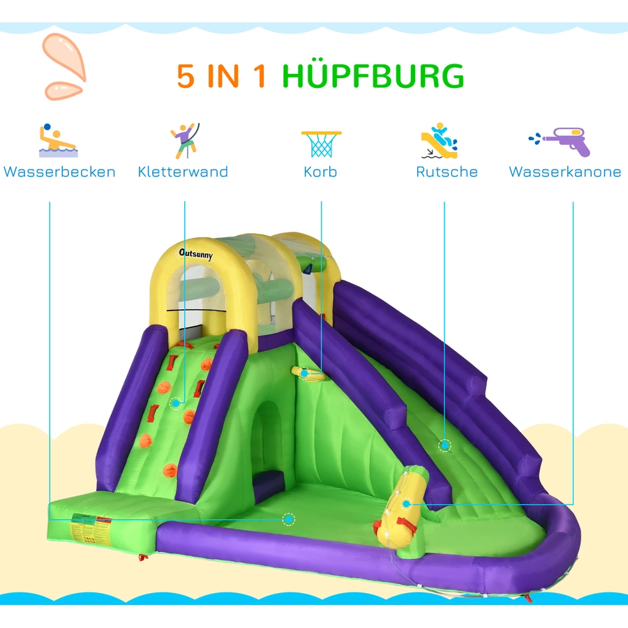 Outsunny Hüpfburg mit Wasserpistole bunt