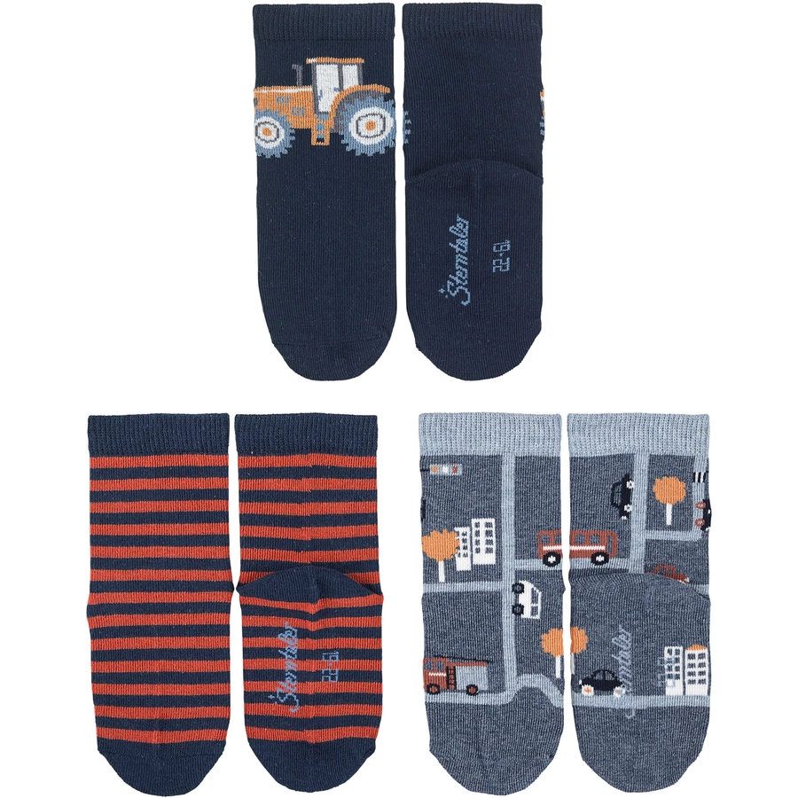Sterntaler Baby-Söckchen 3er-Pack Traktor marine