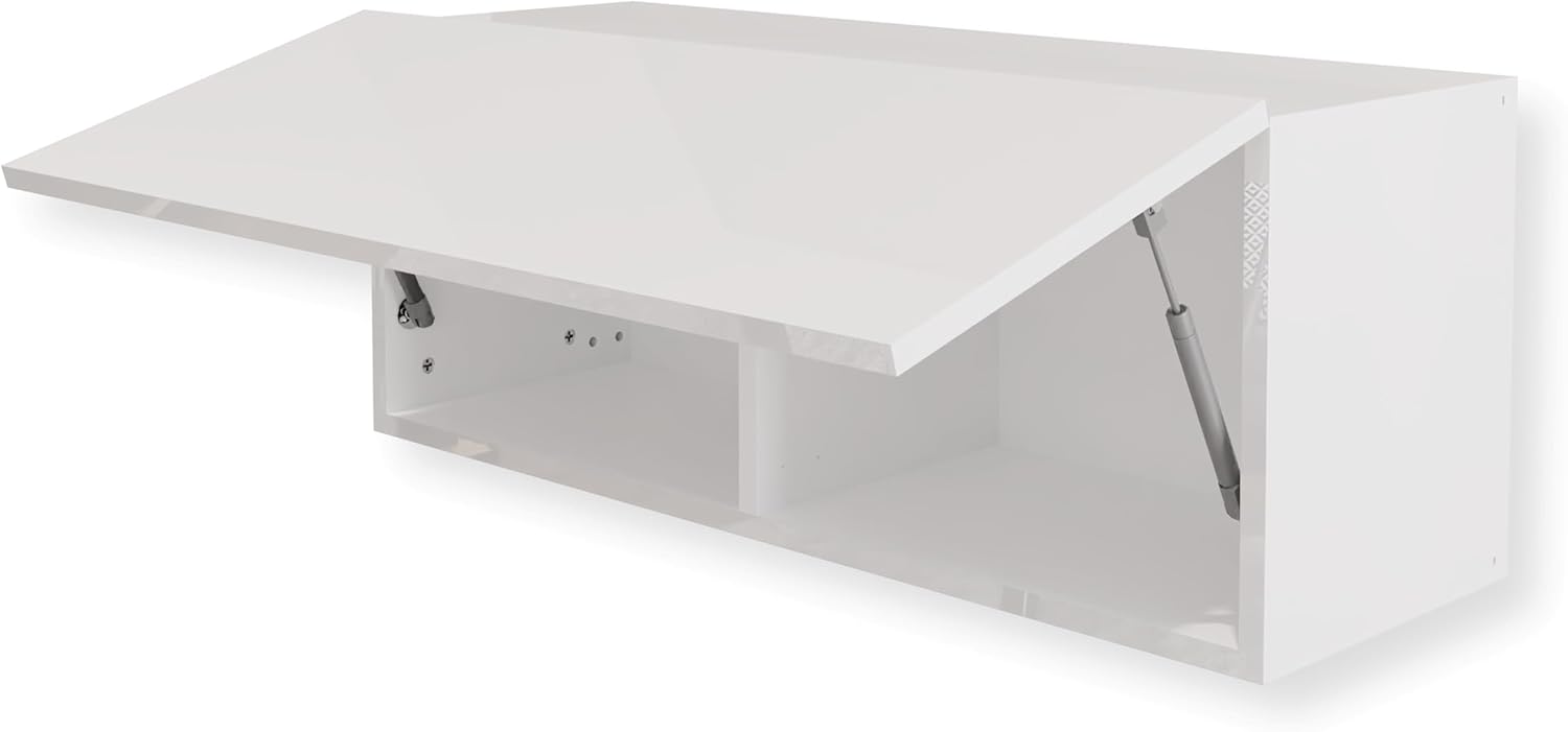 Hängeschrank Schrank Hochglanz Weiß 90 x 35 x 32 cm (BxHxT) Wandschrank für Wohnzimmer Klapphängeschrank Wandregal Aktenschrank Oberschrank