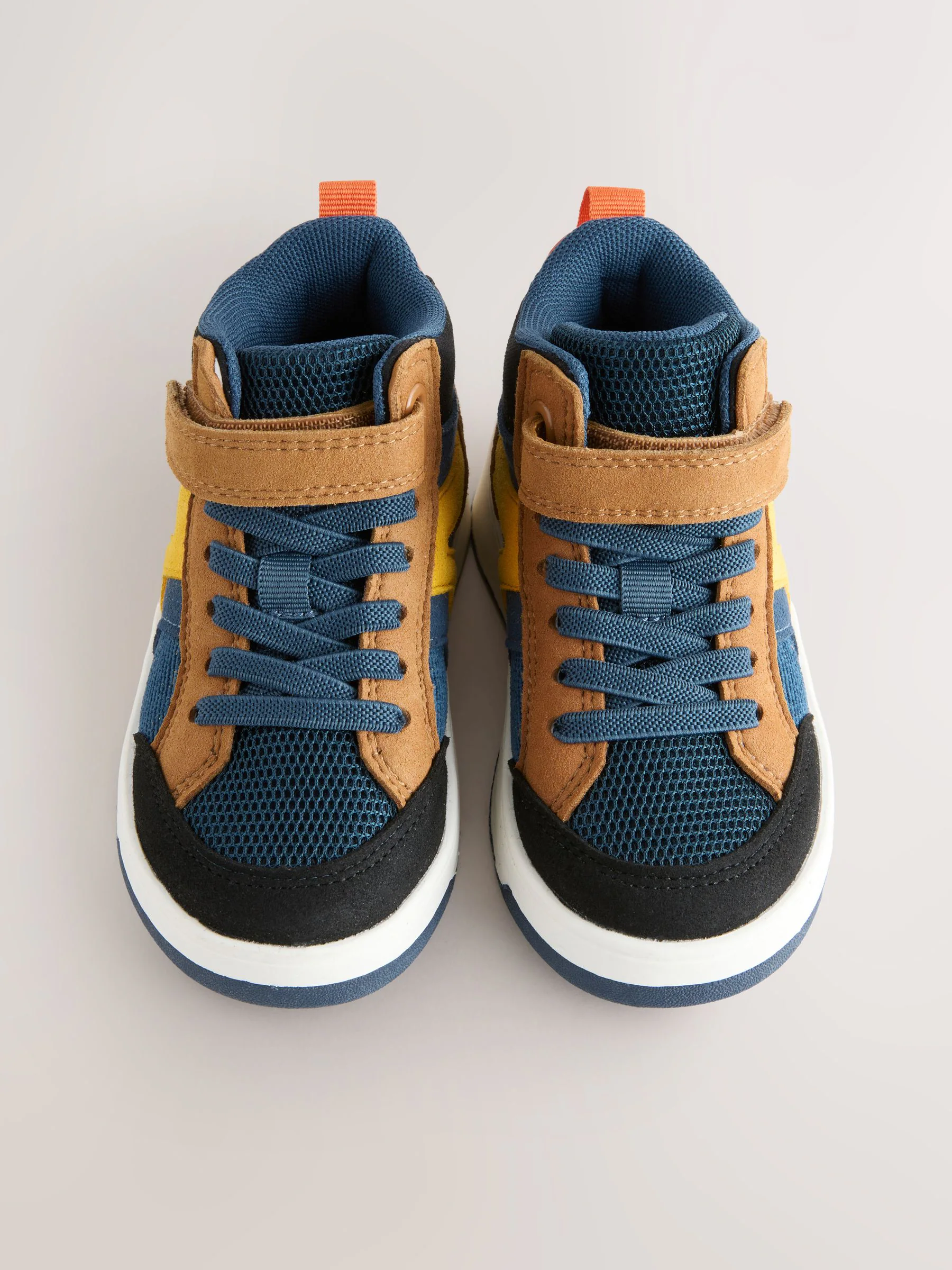 Marineblauw/Lichtbruin Kleurblok - Hoge sneakers met klittenbandsluiting en elastische veters