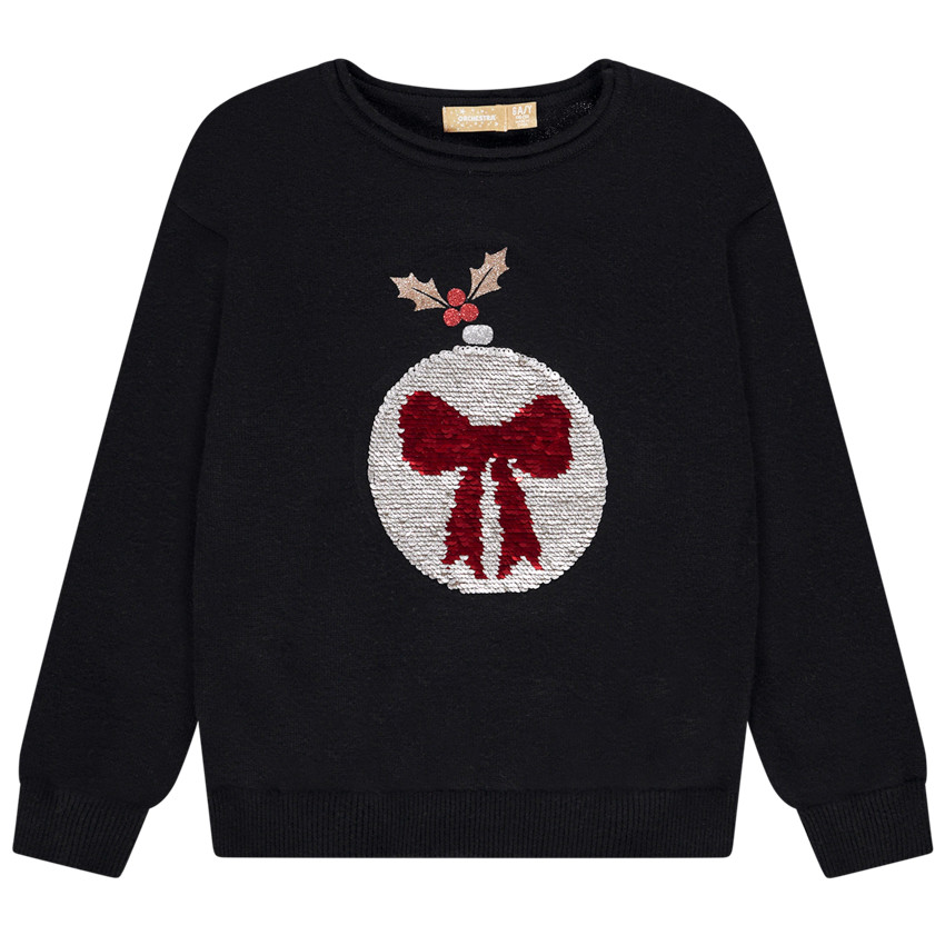 Pull en tricot print et sequins magiques boule de Noël pour fille