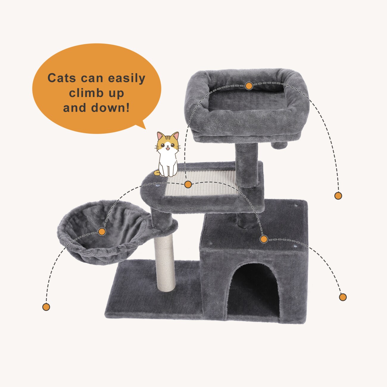 Pawz Road – Kratzbaum für Kitten – Hängematte & Höhle grau
