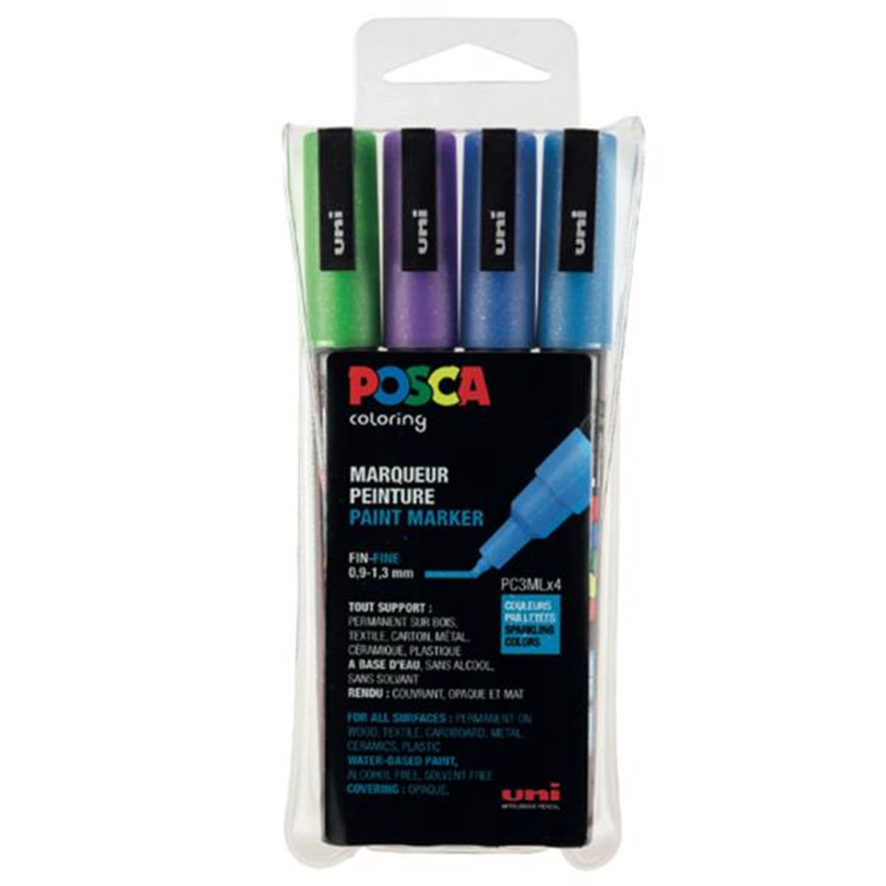 Køb Posca Uni Marker PC-3M/4A 4 Farver Glitter Blå/Grøn