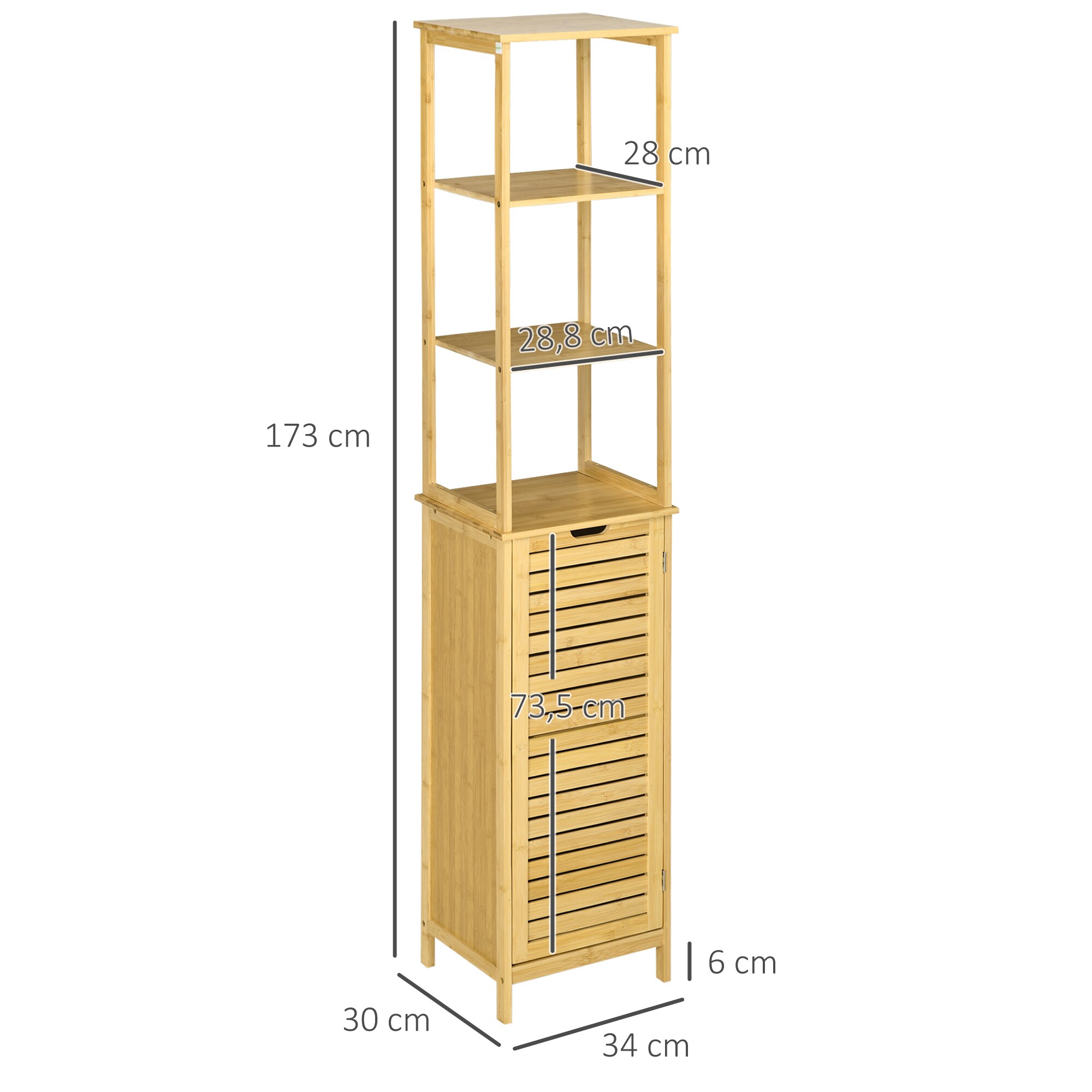 kleankin Badezimmerschrank mit 3 Ablagen natur 25L x 34B x 30H cm