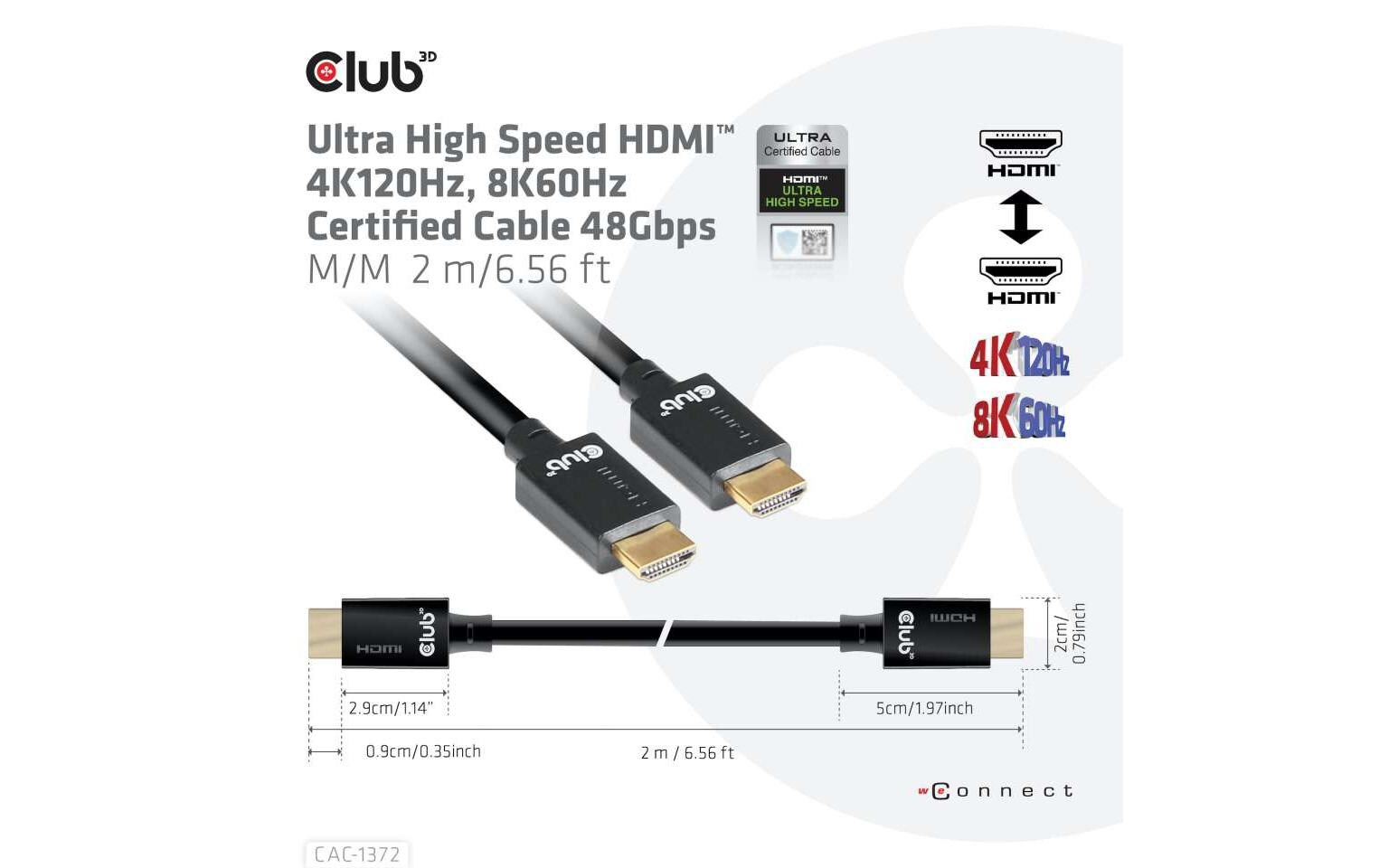 Kabel Ultra High Speed 4K120Hz, 8K60Hz HDMI 2.1 - HDMI, 2 mUltra High Speed HDMI 2.1-Kabel mit Unterstützung für Auflösungen bis zu 4K @ 120Hz oder 8K @ 60Hz