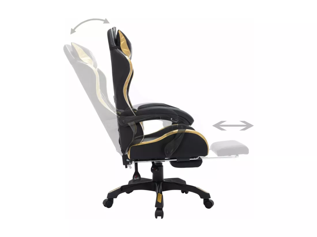 Fauteuil de jeux vidéo avec LED RVB Doré et noir Similicuir