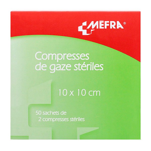 Mefra compresses gaze stériles premiers soins 10cm x 10cm (50x2 compresses)